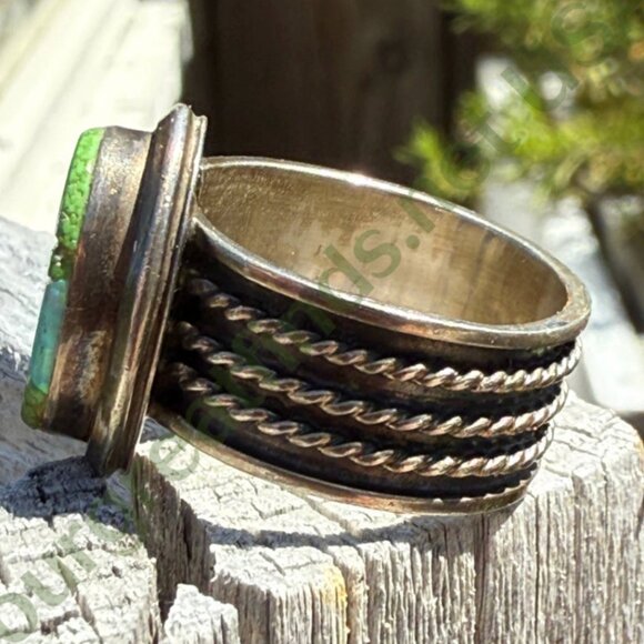 Southwestern Sterling Silver Opal & Green Turquoise Ring Size 9 - Picture 2 of 5